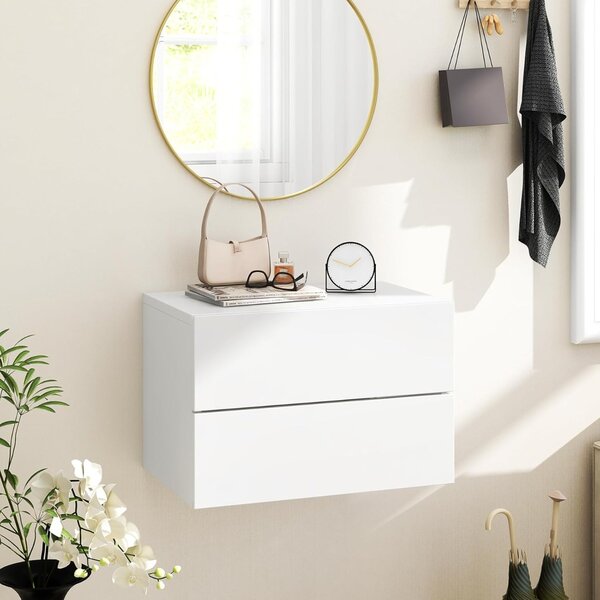 Costway Comodino con cassetti (set da 2), Tavolino da letto da parete con spazio contenitivo Bianco