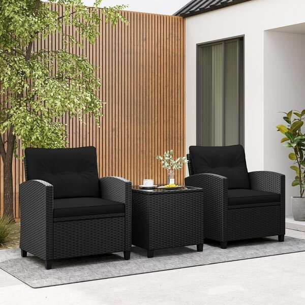 Costway Set da giardino 3 pezzi in rattan con cuscini morbidi, Set di seduta in rattan per giardino e piscina Nero