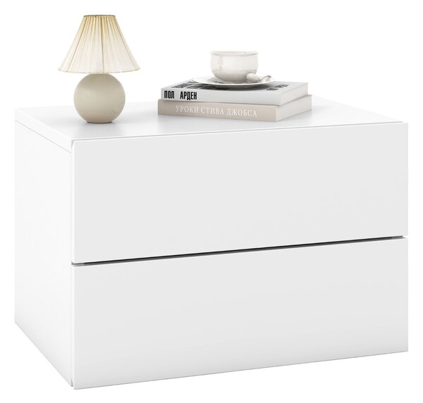 Costway Comodino con cassetti (set da 2), Tavolino da letto da parete con spazio contenitivo Bianco