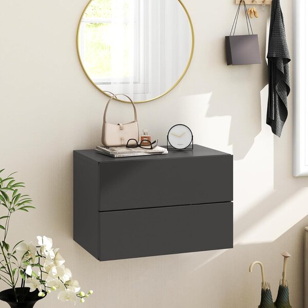 Costway Comodino con cassetti (set da 2), Tavolino da letto da parete con spazio contenitivo Grigio