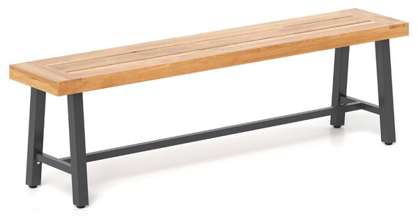 Costway Panchina da giardino in legno di acacia con telaio in metallo resistente, Panchina senza schienale 1 pezzi