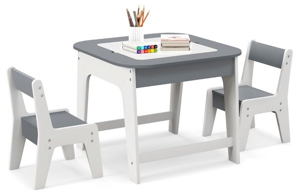 Costway Set tavolo e sedie per bambini, Tavolino bambini con sedie per disegnare leggere mangiare Grigio