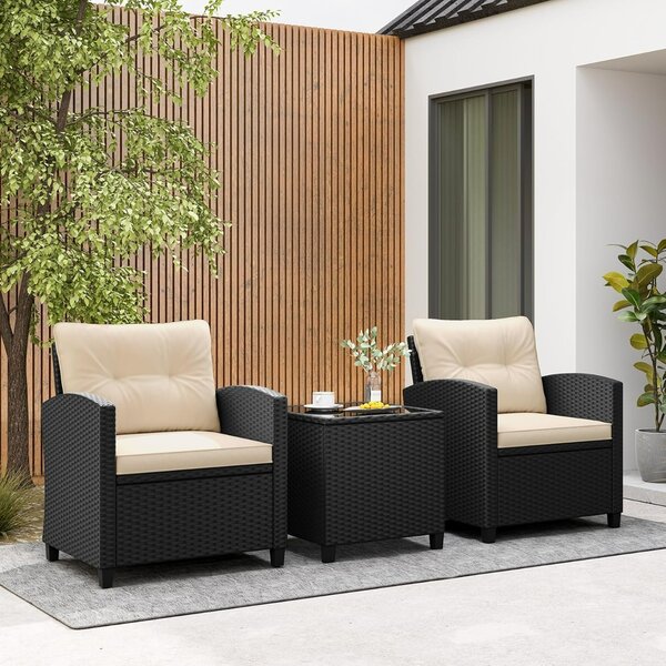 Costway Set da giardino 3 pezzi in rattan con cuscini morbidi, Set di seduta in rattan per giardino e piscina Beige