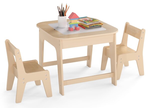 Costway Set tavolo e sedie per bambini, Tavolino bambini con sedie per disegnare leggere mangiare Giallo