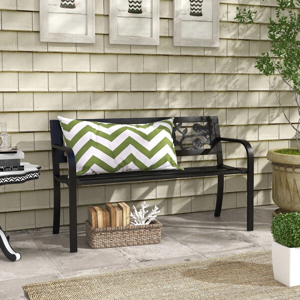 Outsunny Panchina da Giardino 2 Posti in Acciaio con Schienale Decorato e Braccioli, 127x50x75cm, Nero