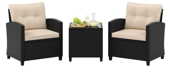 Costway Set da giardino 3 pezzi in rattan con cuscini morbidi, Set di seduta in rattan per giardino e piscina Beige