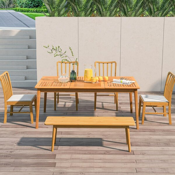 Costway Tavolo da pranzo esterno in legno di acacia per 6 persone, Tavolo da picnic per patio e giardino
