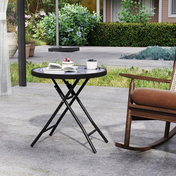 Costway Tavolino pieghevole da 46 cm, Tavolino rotondo compatto da patio piano in vetro temperato Grigio