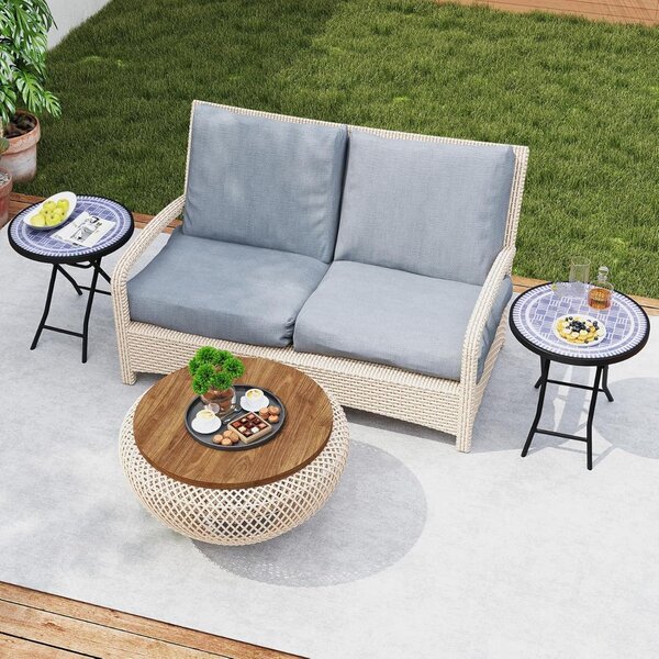 Costway Tavolino pieghevole da 46 cm, Tavolino rotondo compatto da patio piano in vetro temperato Grigio