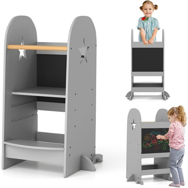 Costway Torre da cucina multifunzionale per bambini, Sgabello per bambini dai 3 anni in su Grigio