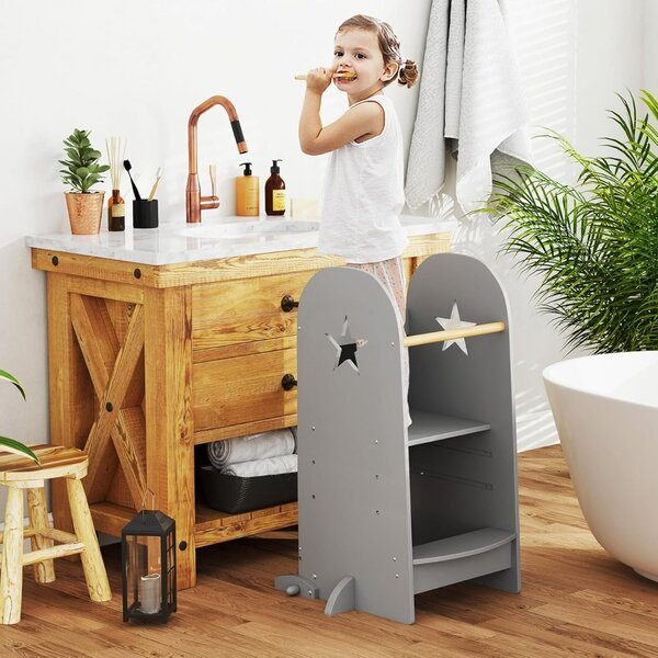 Costway Torre da cucina multifunzionale per bambini, Sgabello per bambini dai 3 anni in su Grigio