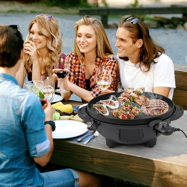 Costway Griglia bbq elettrica 1200W con piastra antiaderente, Temperatura regolabile e ripiano condimenti