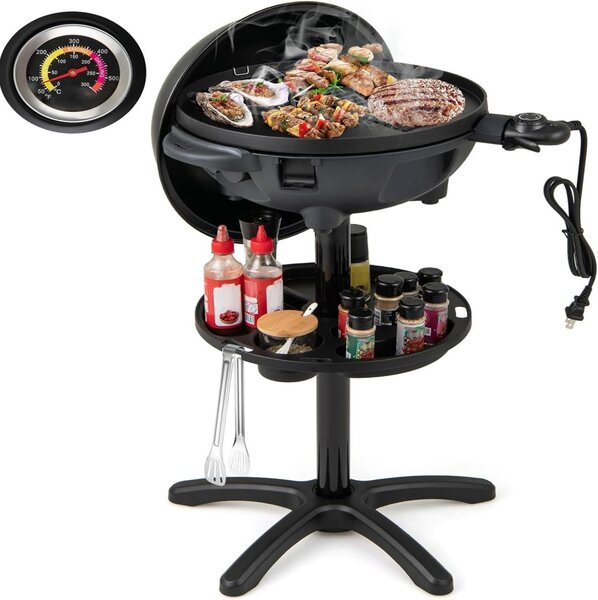 Costway Griglia bbq elettrica 1200W con piastra antiaderente, Temperatura regolabile e ripiano condimenti