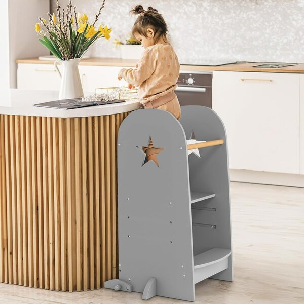 Costway Torre da cucina multifunzionale per bambini, Sgabello per bambini dai 3 anni in su Grigio