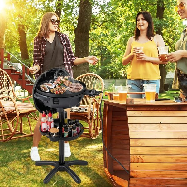 Costway Griglia bbq elettrica 1200W con piastra antiaderente, Temperatura regolabile e ripiano condimenti