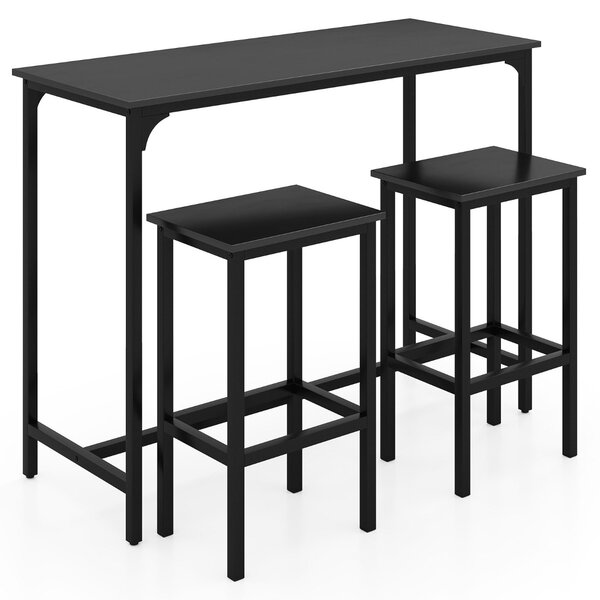 Costway Set da pranzo 3 pezzi con tavolo industriale alto 120 cm, 2 sgabelli da bar e sedie per spazi piccoli Nero