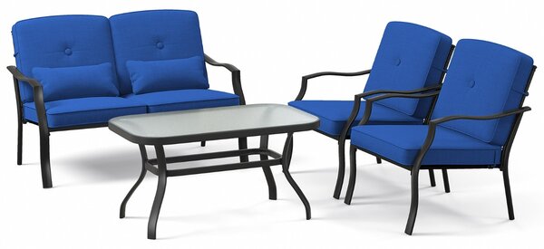 Costway Set di mobili da giardino 4 pezzi, Set bistro da patio con cuscini e tavolino in vetro temperato