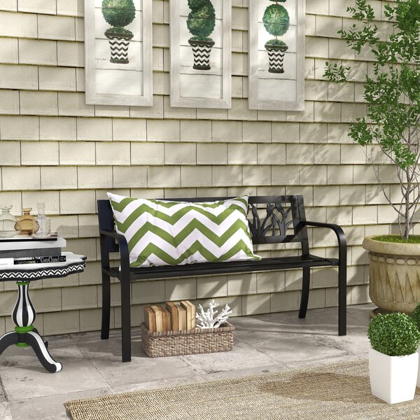 Outsunny Panchina da Giardino a 2 Posti in Acciaio con Schienale Decorato e Braccioli, 125x50x75cm, Nero|Aosom