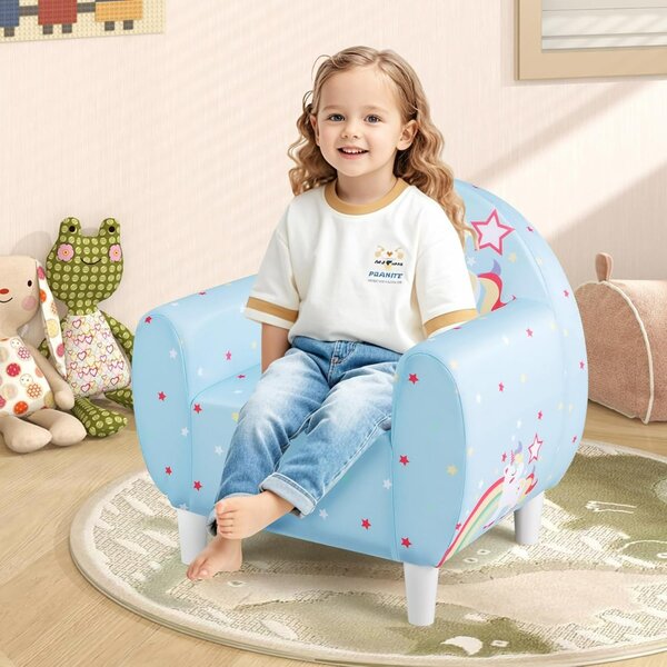 Costway Sofa per bambini con tema unicorno colorato, Divano per bambini per ragazzi ragazze Blu