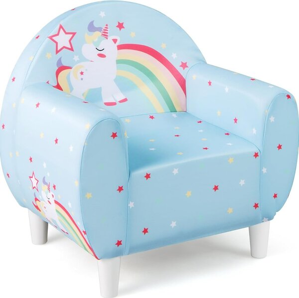 Costway Sofa per bambini con tema unicorno colorato, Divano per bambini per ragazzi ragazze Blu