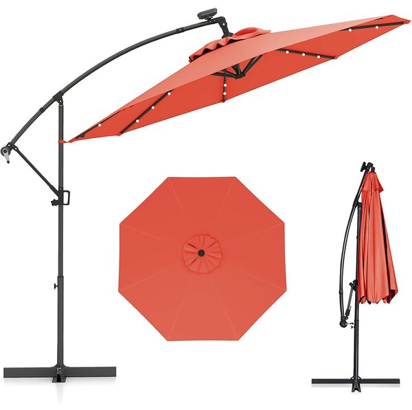 Costway Ombrellone da giardino 300 cm con 32 luci led per piscina e altri spazi esteriori, Ombrellone girevole con inclinazione regolabile esteriori Arancione