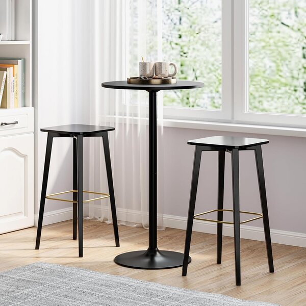 Costway Tavolo da cocktail 101,5 cm si trasforma in tavolo caffè 56 cm, Tavolo bistro rotondo 1 pezzo finitura polvere elegante Nero