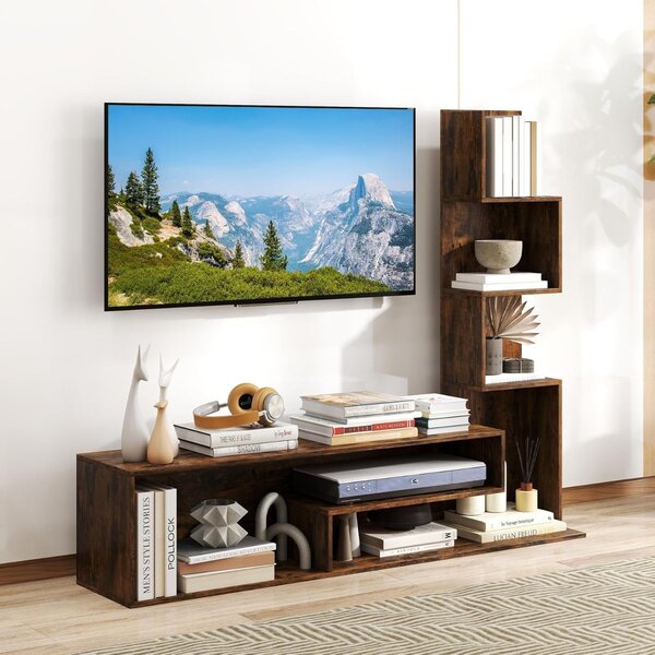 Costway Mobile per TV a cubi per TV fino a 50”, Tavolo console media con mensole di stoccaggio a forma di l e scomparti aperti Marrone Rustico