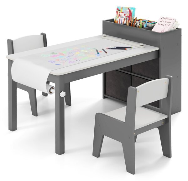 Costway Set tavolo e sedie per bambini con 2 sedie, Set tavolo attività per bambini per stanza giochi Grigio e Bianco