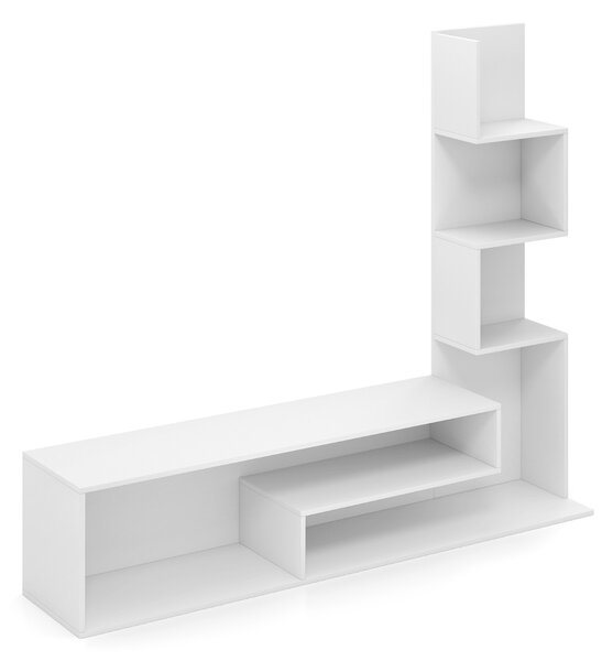 Costway Mobile per TV a cubi per TV fino a 50”, Tavolo console media con mensole di stoccaggio a forma di l e scomparti aperti Bianco