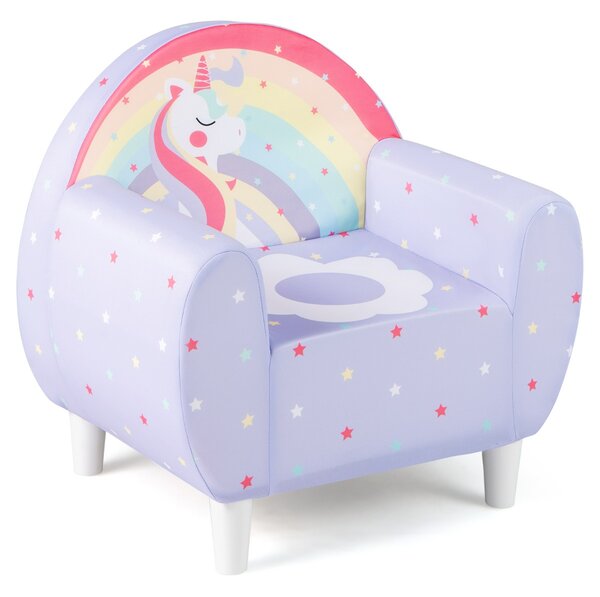 Costway Sofa per bambini con tema unicorno colorato, Divano per bambini per ragazzi ragazze Lilla