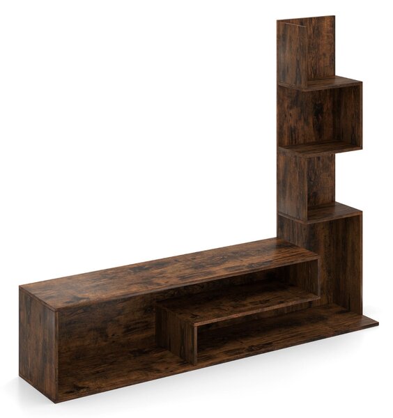 Costway Mobile per TV a cubi per TV fino a 50”, Tavolo console media con mensole di stoccaggio a forma di l e scomparti aperti Marrone Rustico