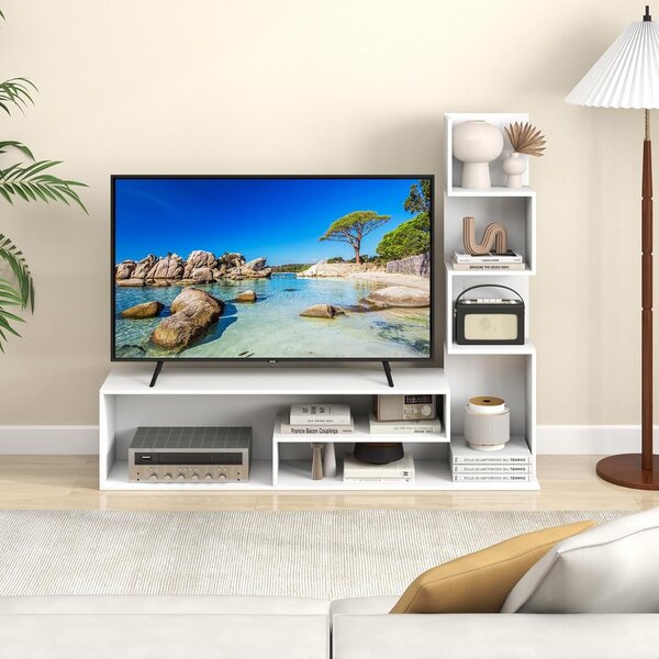 Costway Mobile per TV a cubi per TV fino a 50”, Tavolo console media con mensole di stoccaggio a forma di l e scomparti aperti Bianco