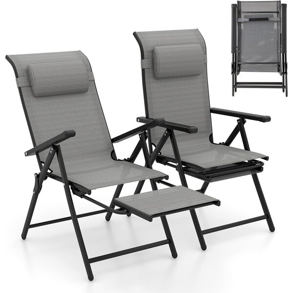 Costway Set di 2 sedie reclinabili da patio pieghevoli, Sedie a sdraio con multifunzione per spazi estivi come piscina e campeggio