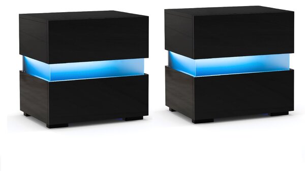 Costway Tavolino comodino a LED con cassetti e telecomando, Comodino con 22 modalità di luce, 10 velocità e 5 luminosità Nero