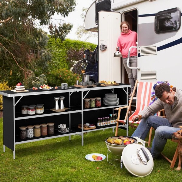 Costway Tavolo da campeggio pieghevole e ampio piano d'appoggio, Tavolo da picnic portatile in alluminio Nero