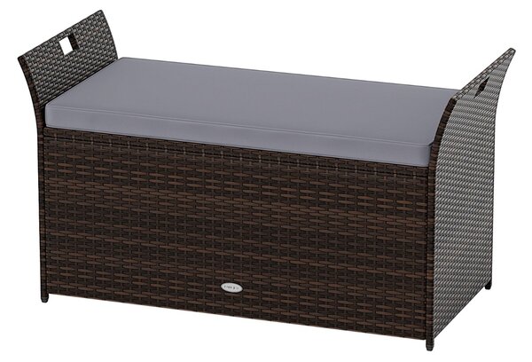 Costway Panca da giardino con rattan pe per 2 persone, Panca da giardino per piscina terrazza giardino Marrone+Grigio