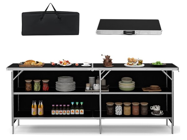 Costway Tavolo da campeggio pieghevole e ampio piano d'appoggio, Tavolo da picnic portatile in alluminio Nero