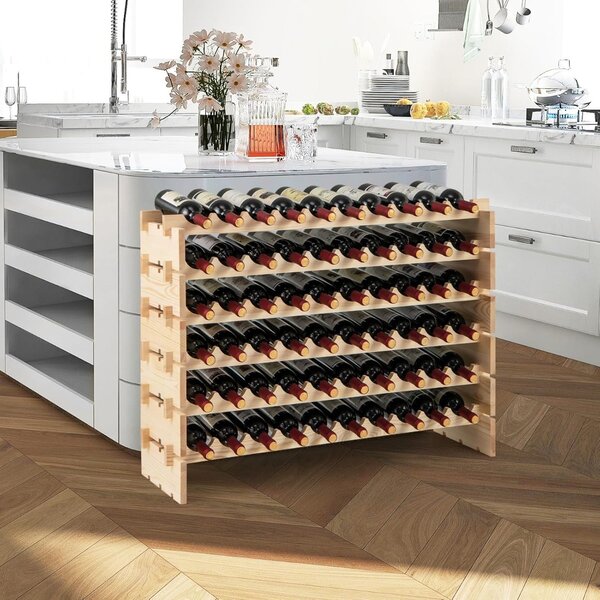 Costway Scaffale modulari impilabile per vino da 60 bottiglie, Scaffale in legno a 6 ripiani per conservazione vino Naturale