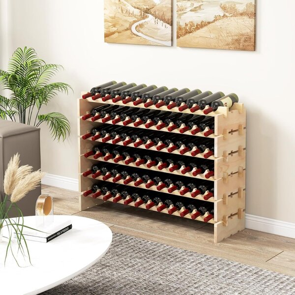 Costway Scaffale modulari impilabile per vino da 60 bottiglie, Scaffale in legno a 6 ripiani per conservazione vino Naturale