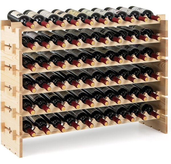Costway Scaffale modulari impilabile per vino da 60 bottiglie, Scaffale in legno a 6 ripiani per conservazione vino Naturale