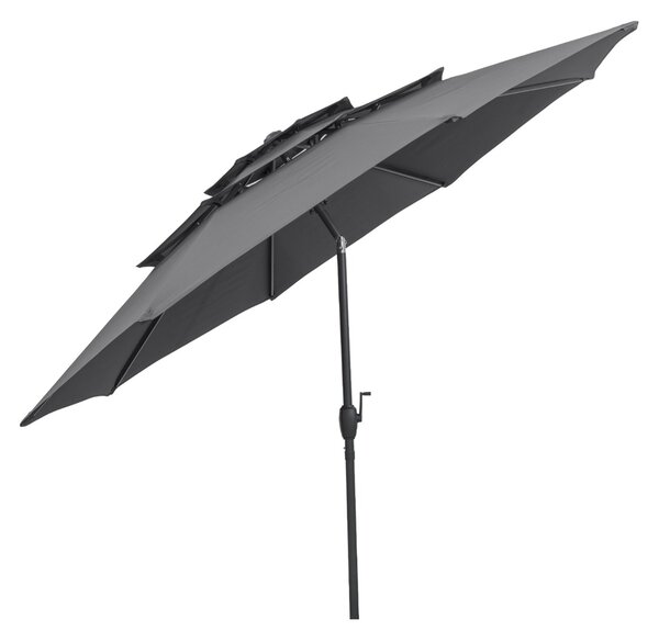 Costway Ombrellone da patio a 3 livelli con ventilazione, Grande ombrellone da tavolo con meccanismo Grigio