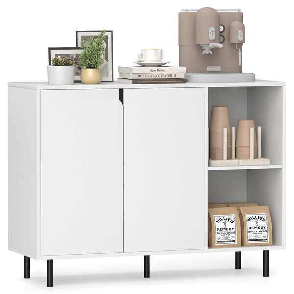 Costway Credenza da cucina moderno con 2 ante e ripiani regolabili, Mobile per caffè per cucina e sala da pranzo Bianco