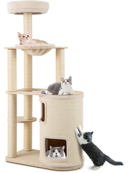 Costway Albero per gatti 151 cm con condo a 2 piani, Torre multi - livello con accessori per gatti da interno