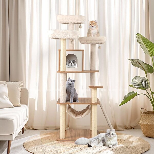 Costway Albero per gatti alto 168 cm con 3 piattaforme, Torre multi - livello con accessori per gatti da interno