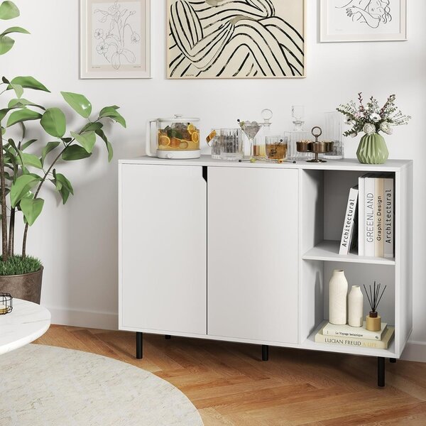 Costway Credenza da cucina moderno con 2 ante e ripiani regolabili, Mobile per caffè per cucina e sala da pranzo Bianco