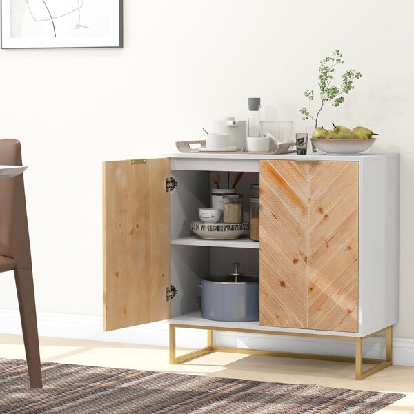 Costway Credenza buffet con storage con piedini antiscivolo per soggiorno, Tavolino con ante e ripiano Bianco