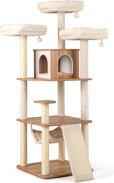 Costway Albero per gatti alto 168 cm con 3 piattaforme, Torre multi - livello con accessori per gatti da interno