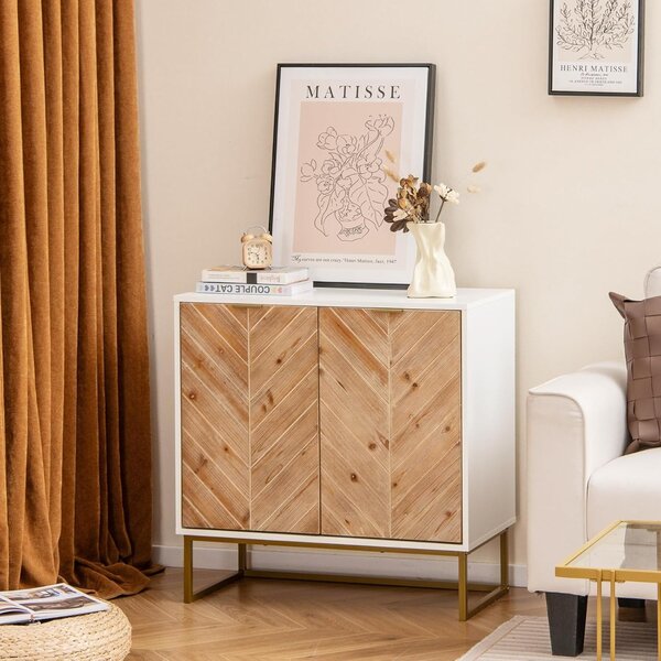Costway Credenza buffet con storage con piedini antiscivolo per soggiorno, Tavolino con ante e ripiano Bianco