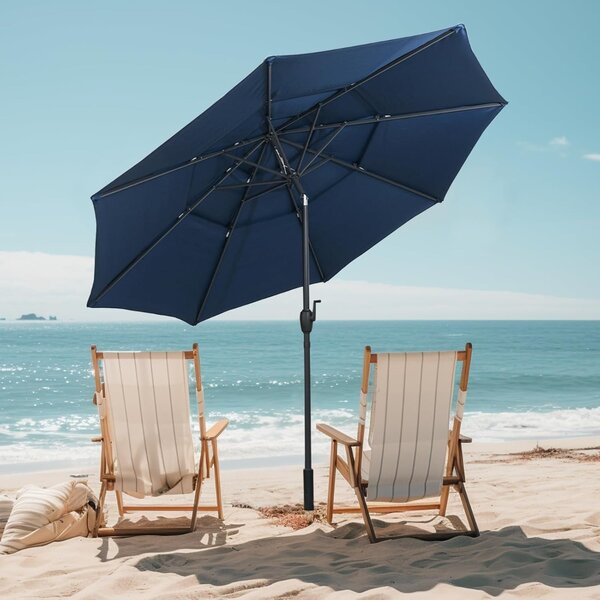 Costway Ombrellone da patio a 3 livelli con ventilazione, Grande ombrellone da tavolo con meccanismo Blu navy