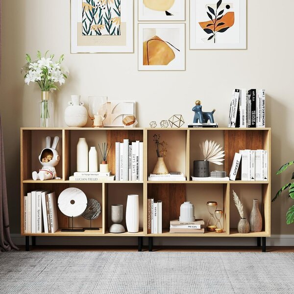 Costway Libreria a 4 cubi con gambe in metallo, Mensola espositiva a cubi moderni per soggiorno Naturale